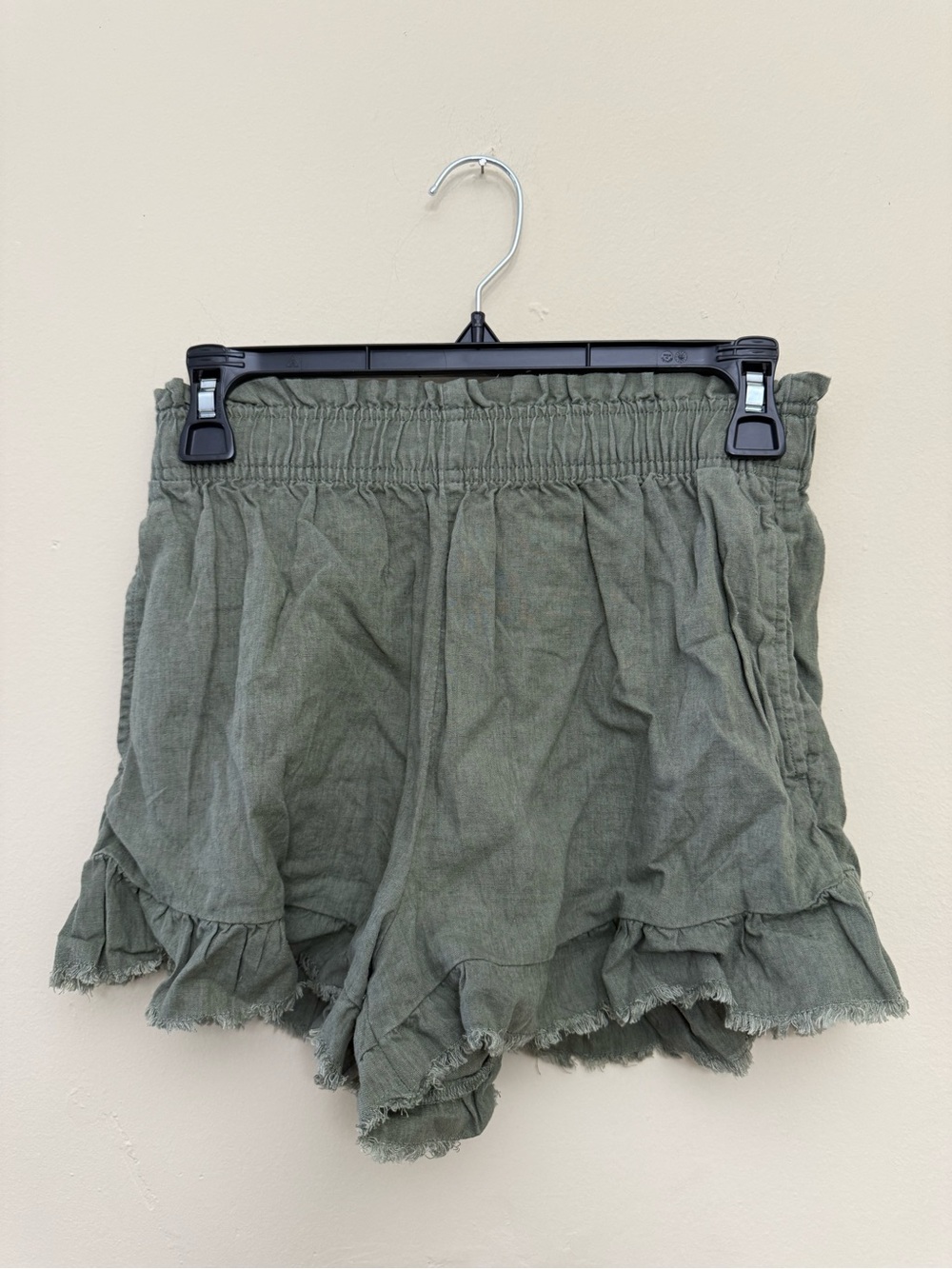 aerie Olive Green High-Waist Ruffle Hem Shorts